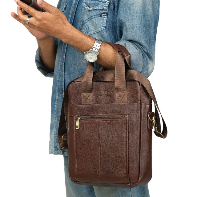 Cow Leather Shoulder Messenger Bag Brawn
