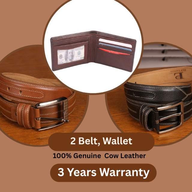 Genuine Leather Belt Wallet Combo